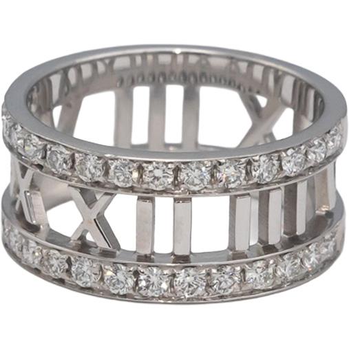 TIFFANY & CO. 18k White Gold Round Diamond Atlas Collection Ring 0.60CT Size 6