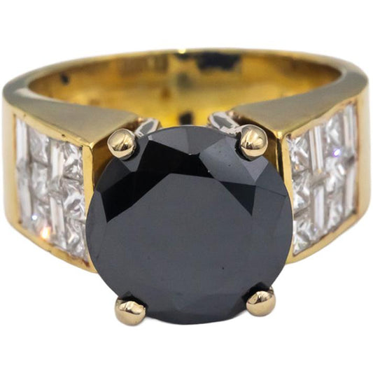 18k Yellow Gold Black and White Diamond Cocktail Ring 8.0CTW Size 7.75