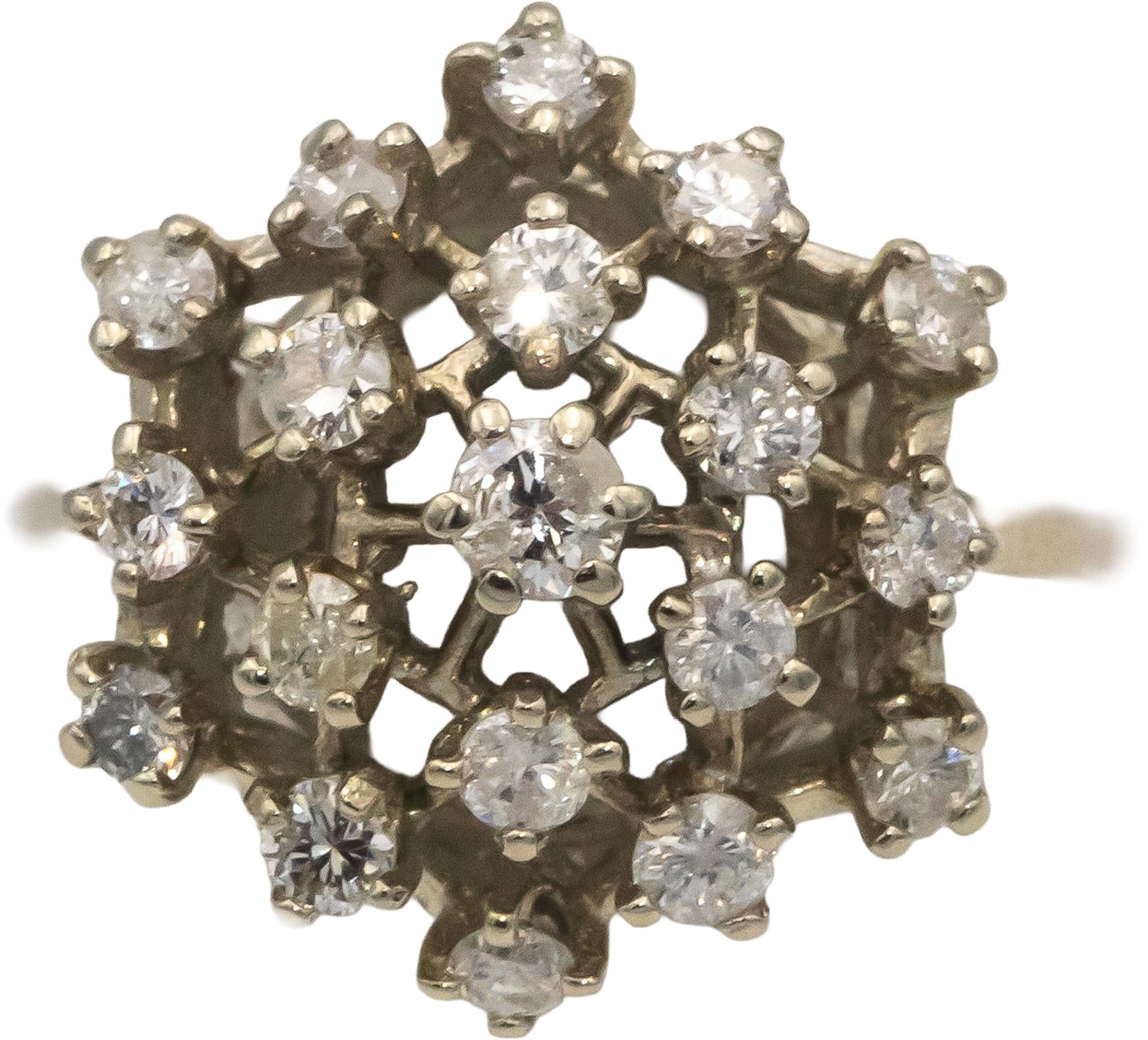 14k White Gold Round Diamond Cluster Cocktail Ring 0.75CT Size 7.5