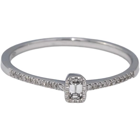 18k White Gold VS Emerald & Round Diamond Band Ring 0.13CT Size 7.25