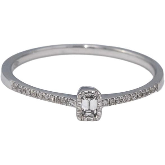 18k White Gold VS Emerald & Round Diamond Band Ring 0.13CT Size 7.25