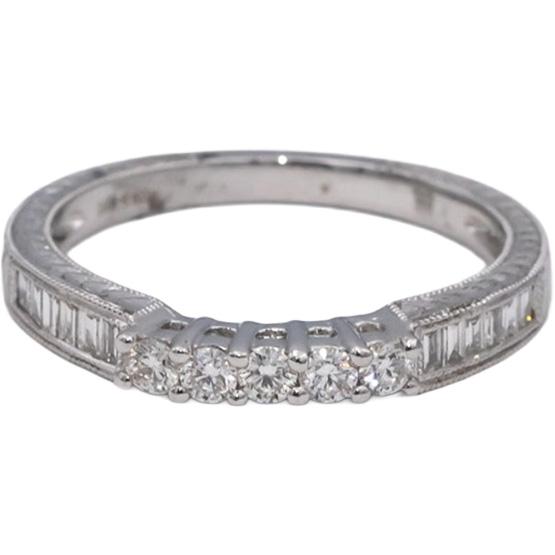 18k White Gold VS Round & Baguette Cut Diamond Band Ring 0.50CT Size 6.75