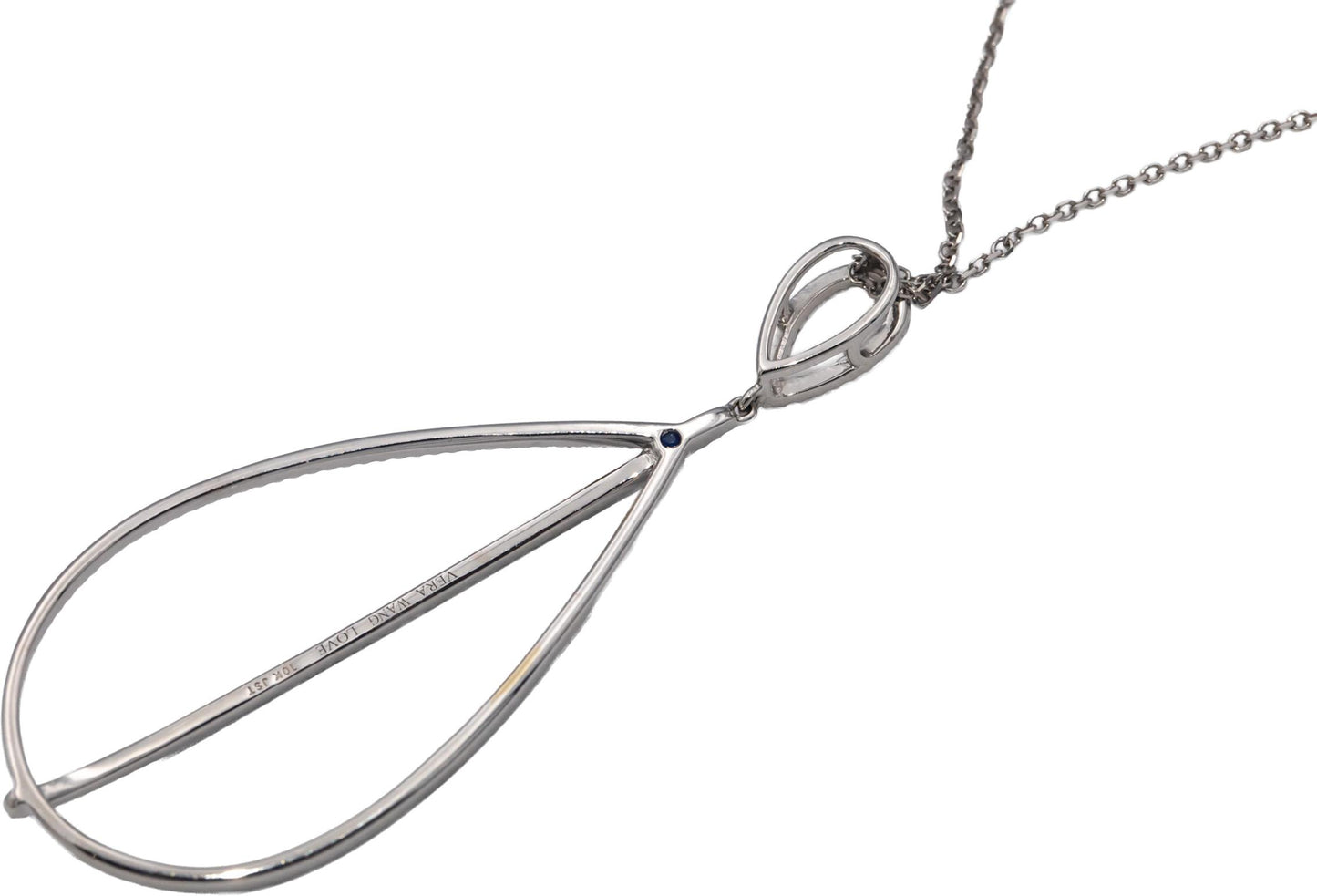 VERA WANG LOVE 10k White Gold Round Diamond Pear Shaped Pendant Necklace 0.50CT