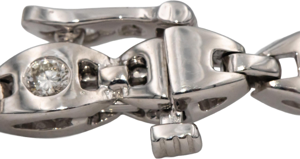 14k White Gold Round Bezel Set Diamond Fancy Link Bracelet 1.60CT