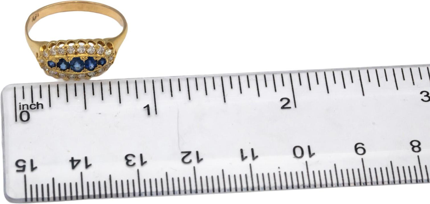 Antique 14k Yellow Gold Diamond and Sapphire Band Ring 0.50CTW Size 7.5