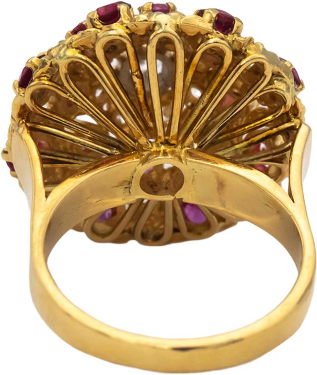 18k Yellow Gold VS Diamond and Ruby Dome Ring 0.90CTW Size 5.25