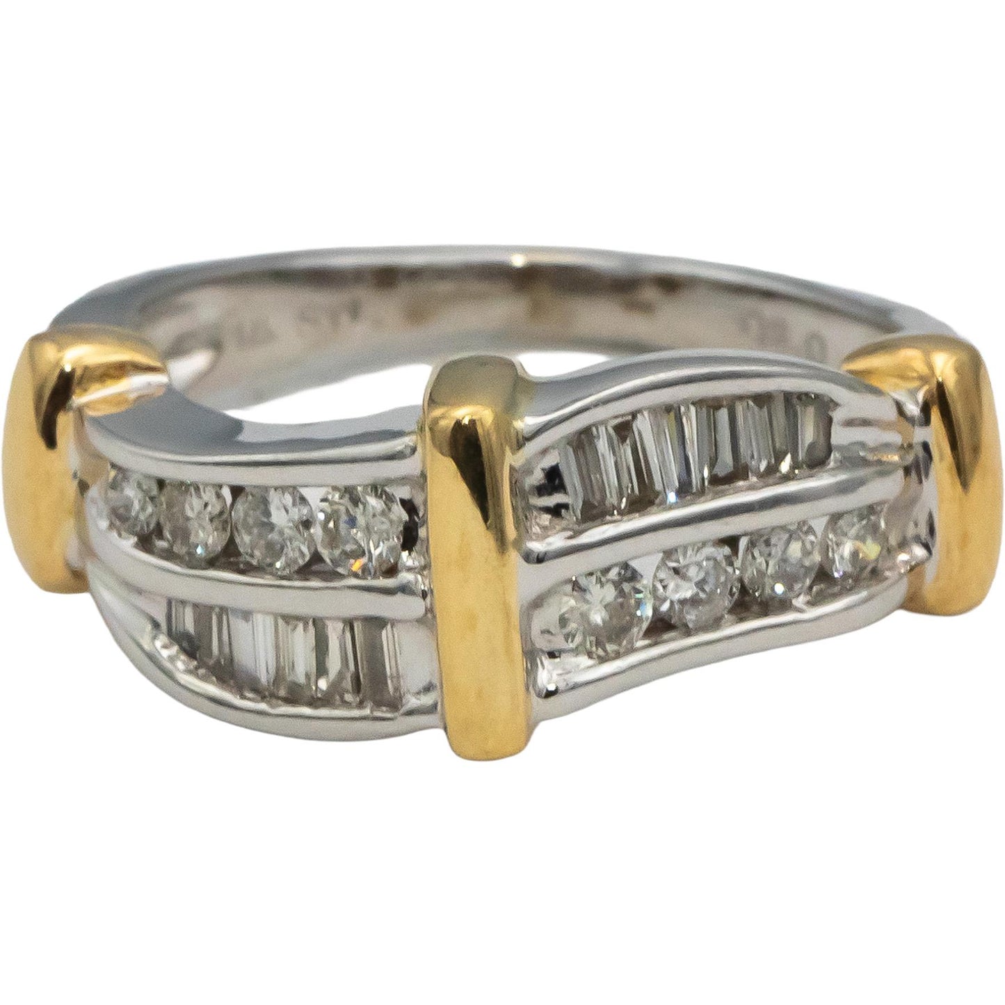 14k White & Yellow Gold Round & Baguette Cut Diamond Ring 0.50CT Size 7