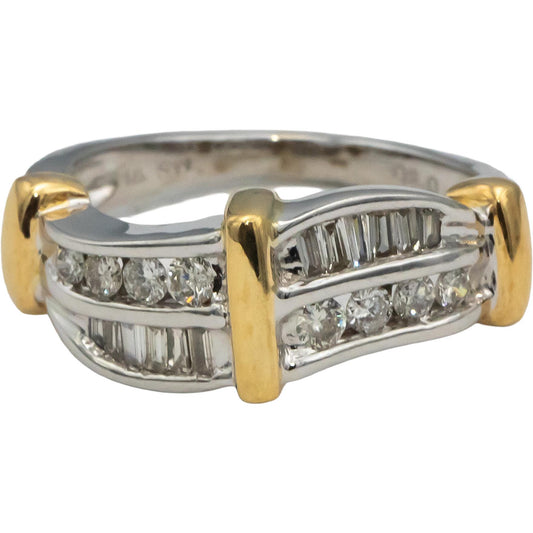 14k White & Yellow Gold Round & Baguette Cut Diamond Ring 0.50CT Size 7