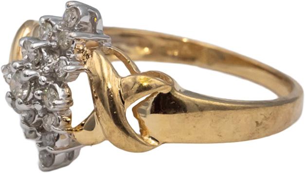 10k Yellow & White Gold Round Diamond Cluster Cocktail Ring 0.20CT Size 7