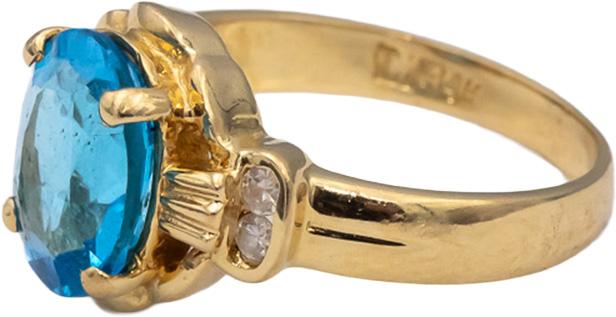 14k Yellow Gold Oval Blue Topaz & Round Diamond Cocktail Ring 1.55CTW Size 6.25