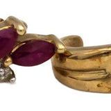 10k Yellow Gold Marquise Ruby Round Diamond Stud Earrings 0.46CT