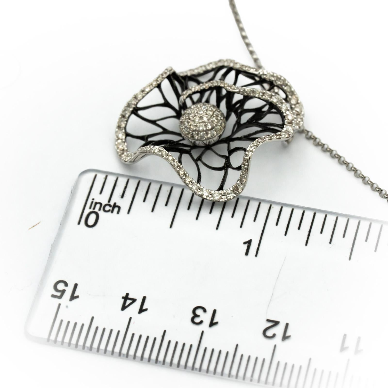 14k White Gold & Rhodium Diamond Cluster Abstract Flower Pendant Necklace 1.0CT