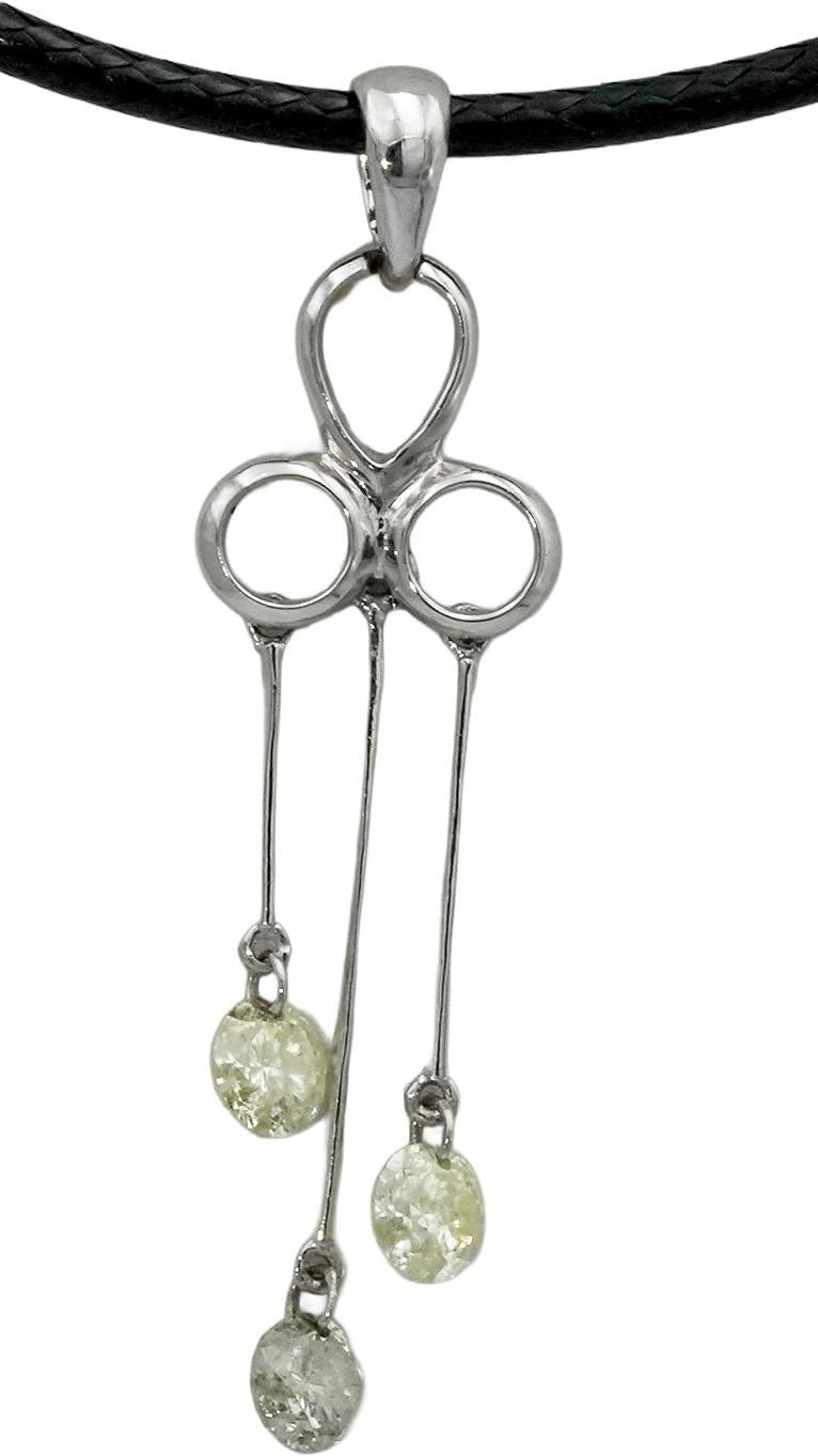 14k White Gold Round Diamond Dangle Pendant Necklace 0.63CT