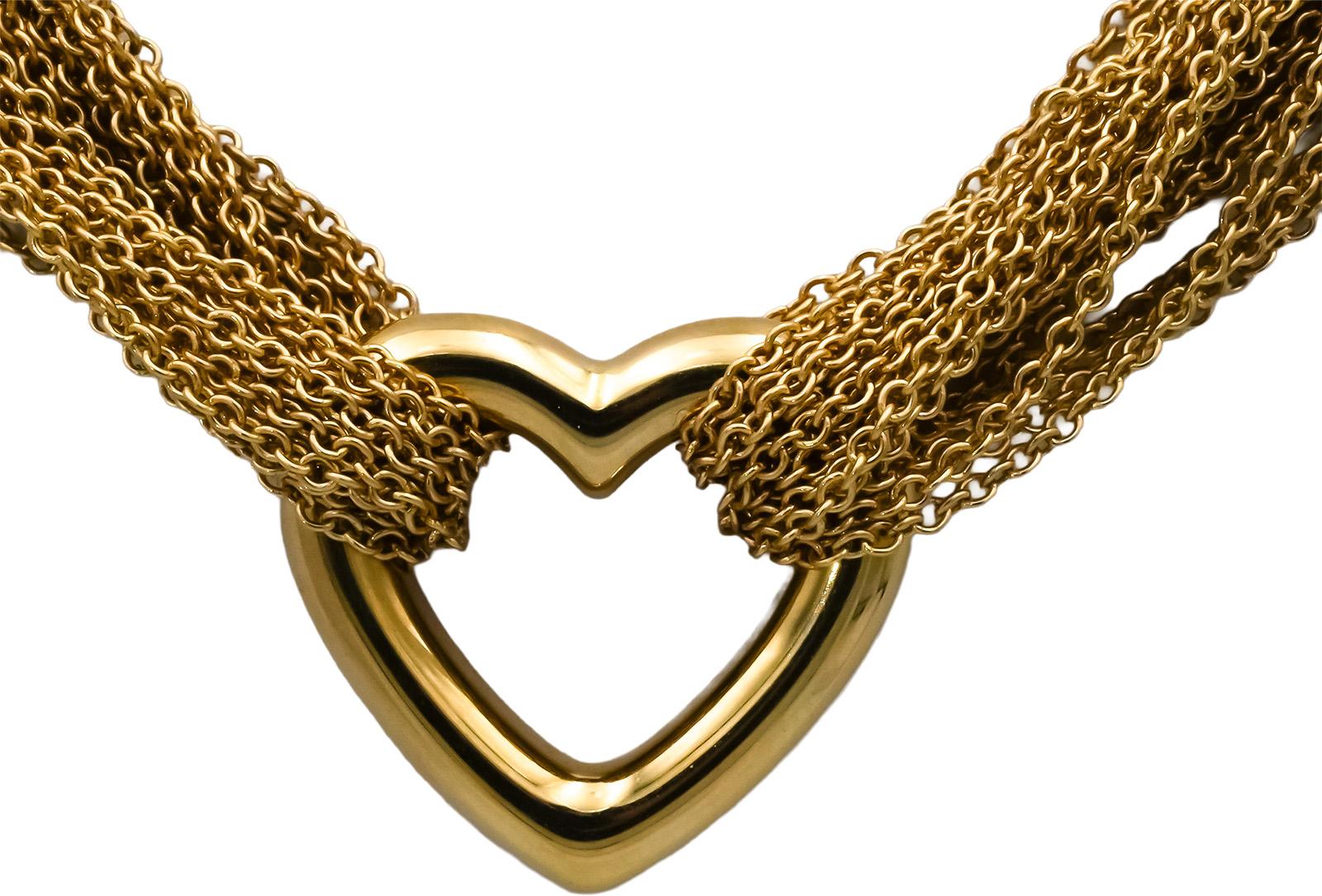 TIFFANY & CO. 18k Yellow Gold Multistrand Heart Necklace w/ Toggle Clasp
