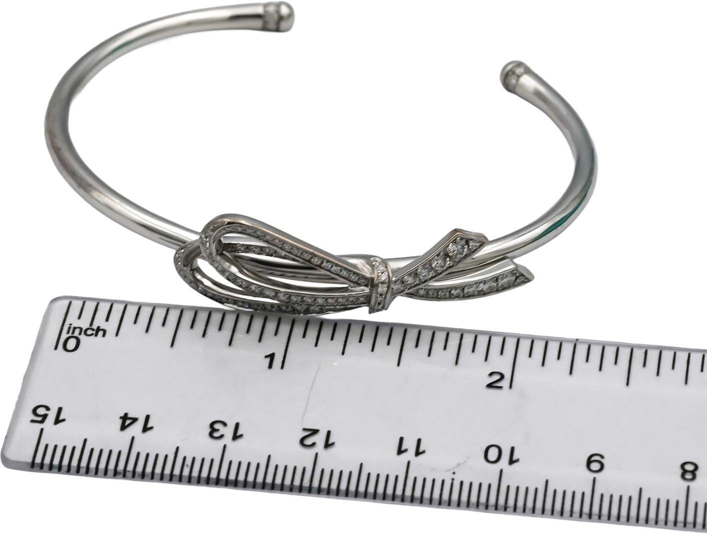 TIFFANY & CO. 18k White Gold VS Round Diamond Bow Cuff Bracelet 0.82CT w/ Pouch