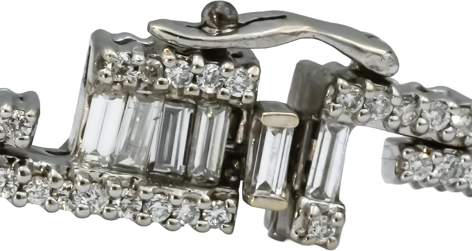 14k White Gold VS Round and Emerald Cut Diamond Fancy Link Bracelet 6.50CT