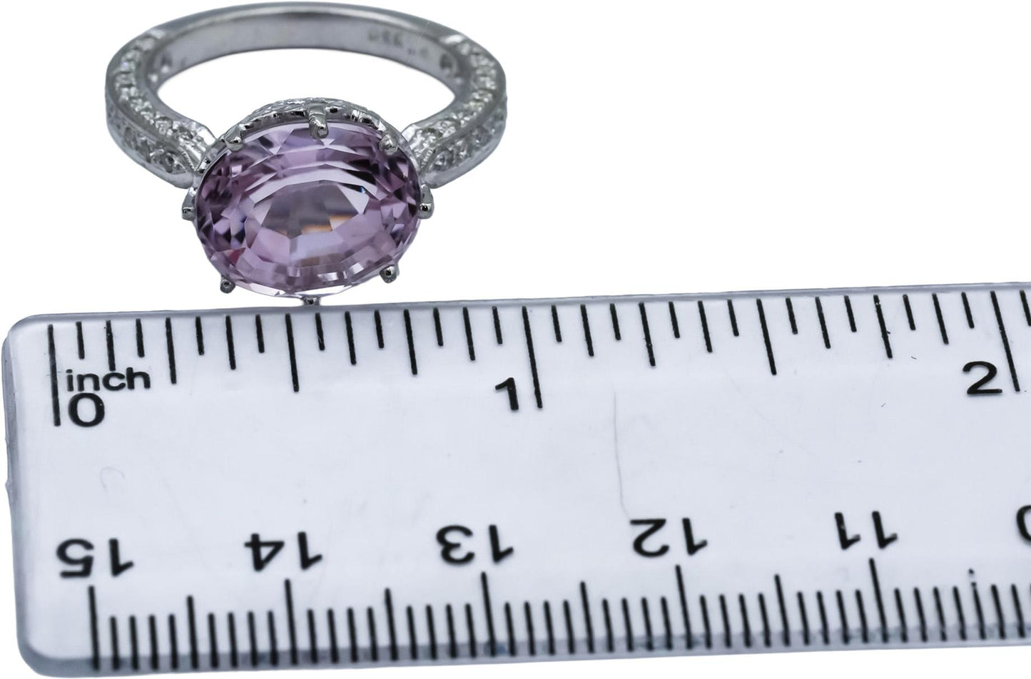 Platinum Oval Cut Kunzite & Round Diamond Cocktail Ring 7.43CTW Size 7.25