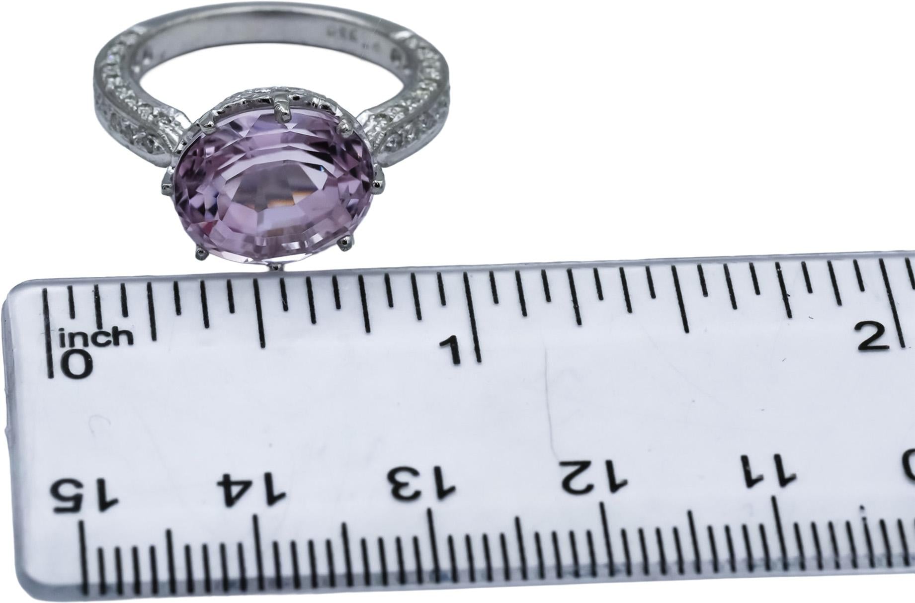 Platinum Oval Cut Kunzite & Round Diamond Cocktail Ring 7.43CTW Size 7.25