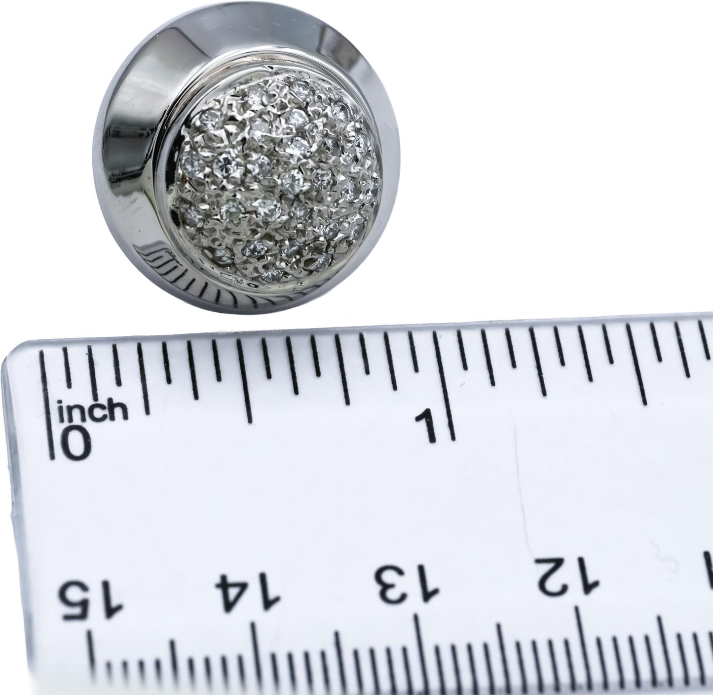 14k White Gold Round Diamond Pave Cluster Button Clip-On Earrings 0.90CT