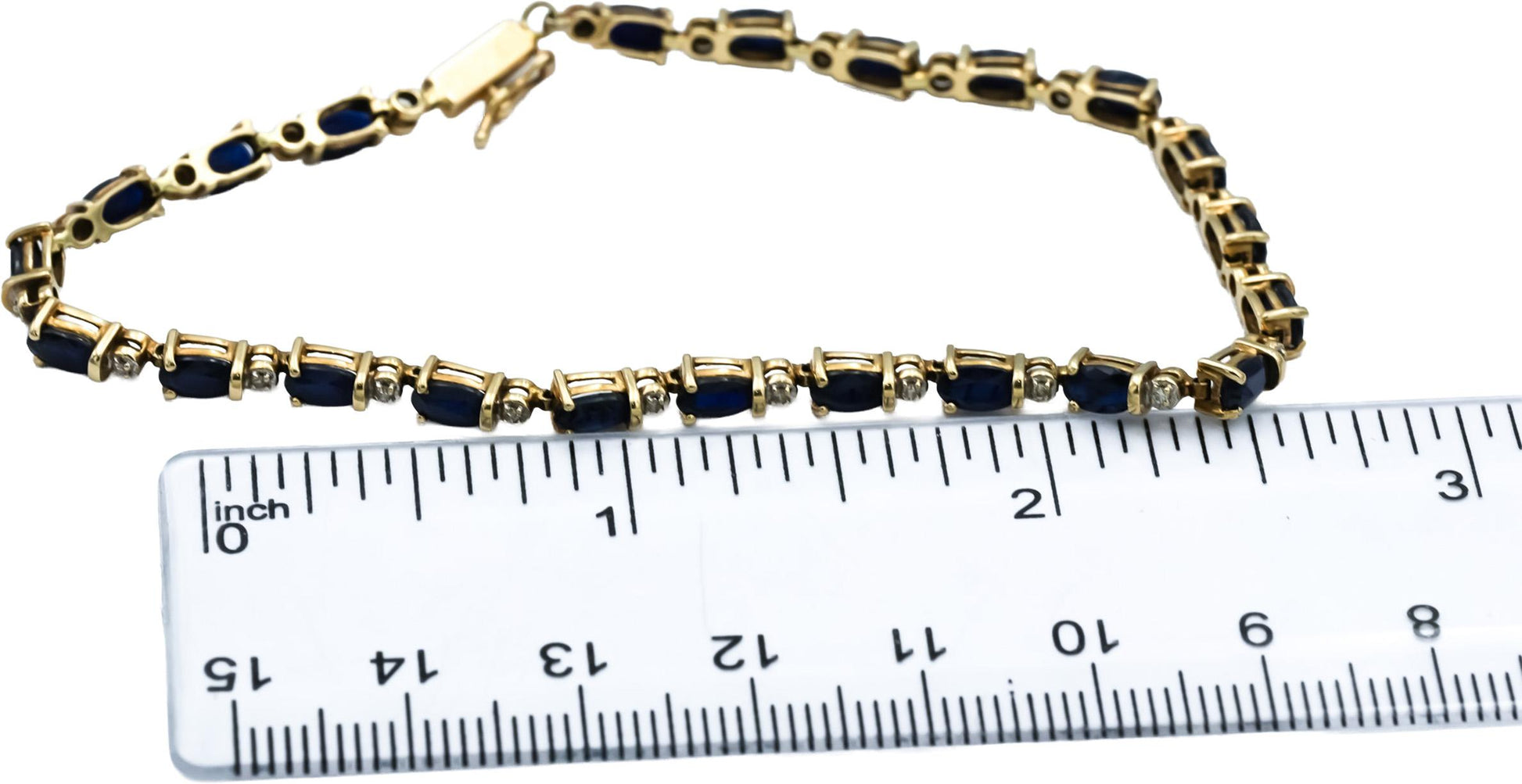 14k Yellow Gold Oval Cut Sapphire and Round Diamond Tennis Bracelet 3.60CTW
