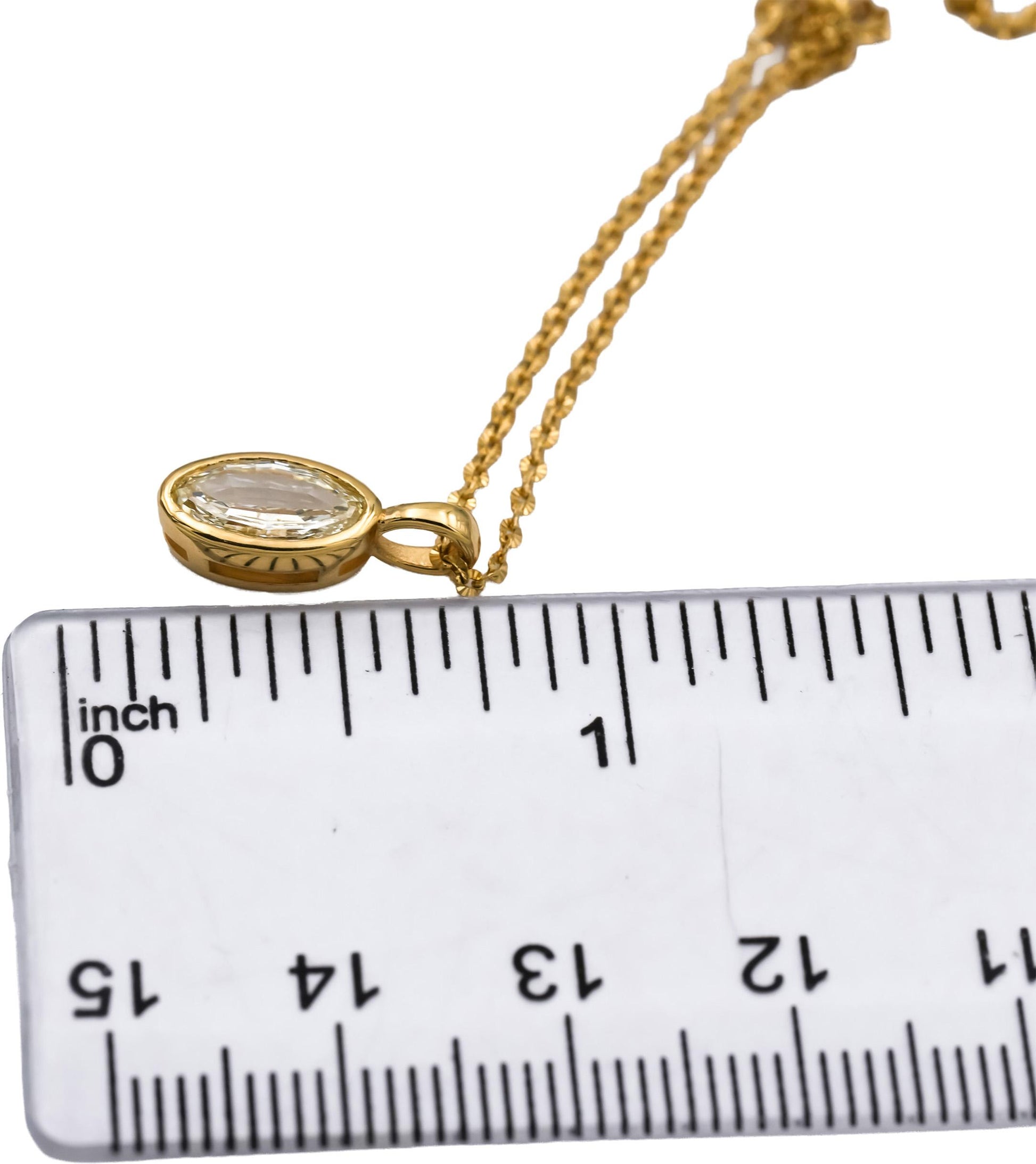 18k Yellow Gold VS Light Yellow Oval Step Cut Diamond Pendant Necklace 1.02CT