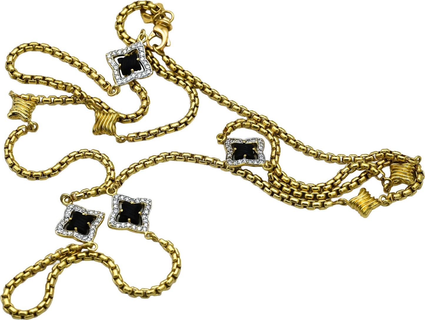 DAVID YURMAN 18k Yellow Gold VS Diamond and Carved Onyx Chain Necklace 1.0CT