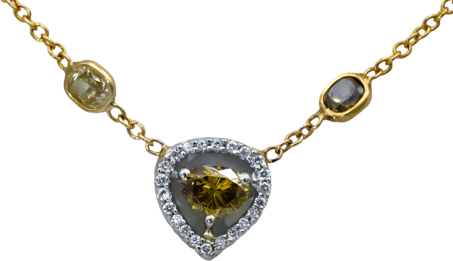 14k Yellow Gold VS Natural Colored Mixed Diamond By The Yard Necklace 5.0CT
