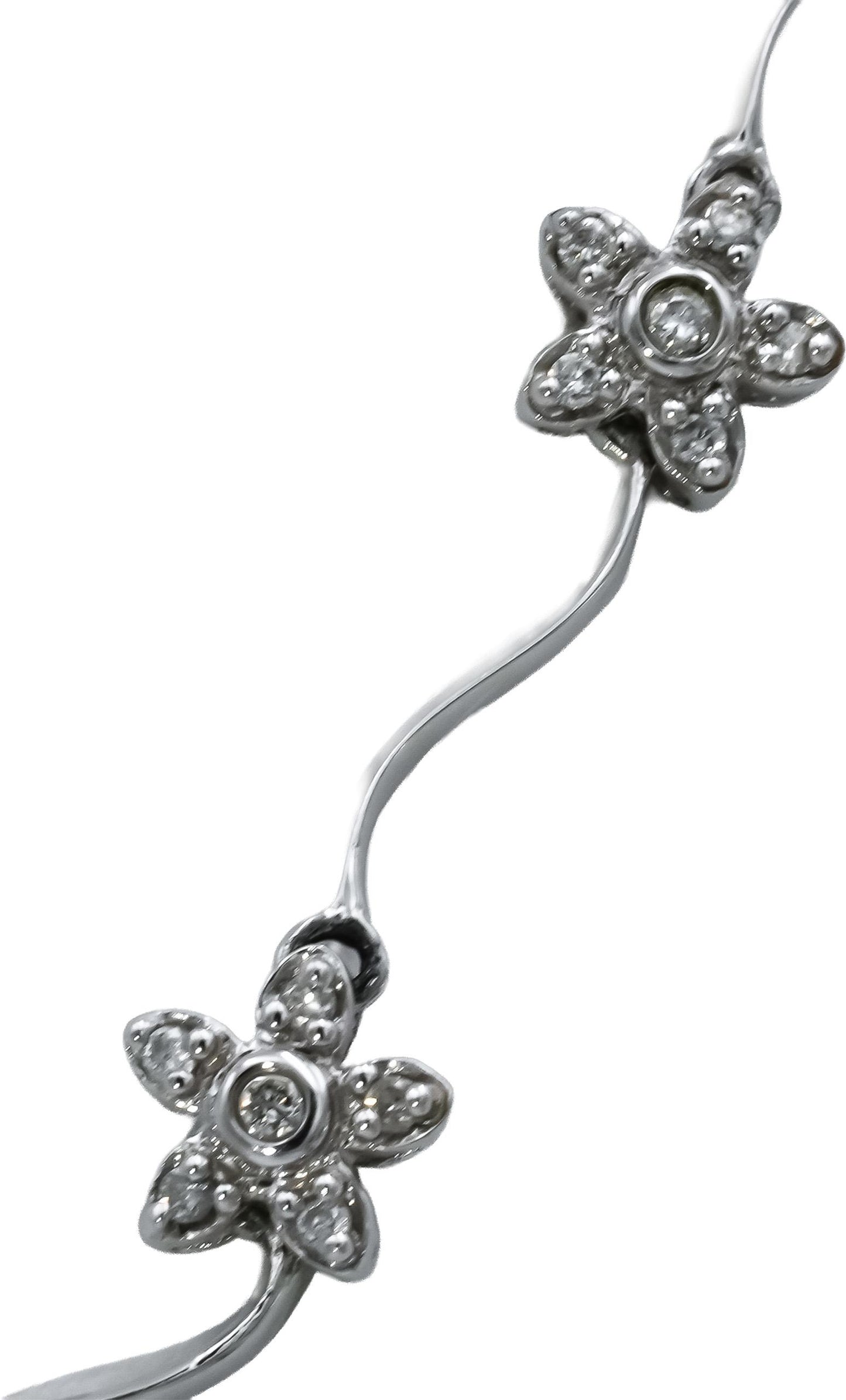 14k White Gold Round Diamond Flower Wavy Link Necklace 1.0CT