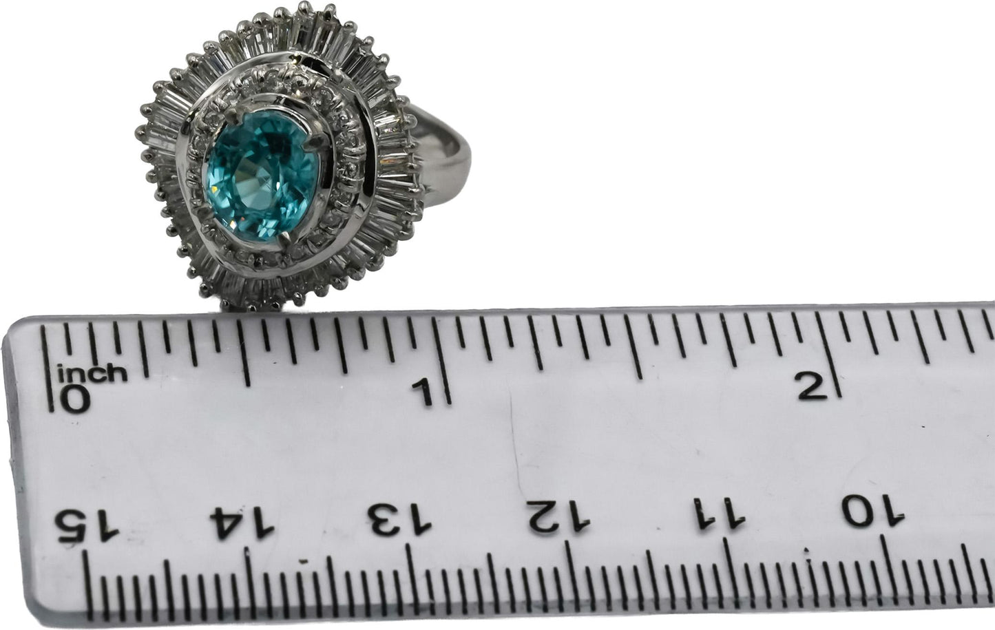 Platinum Round Baguette Diamond and Oval Zircon Cocktail Ring 4.43CT Size 6.75