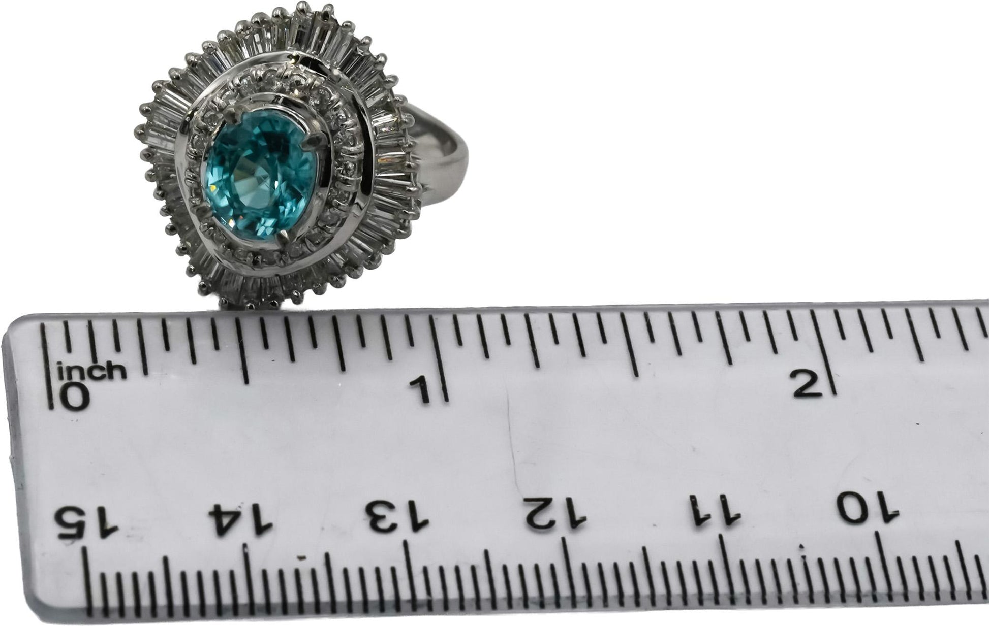 Platinum Round Baguette Diamond and Oval Zircon Cocktail Ring 4.43CT Size 6.75