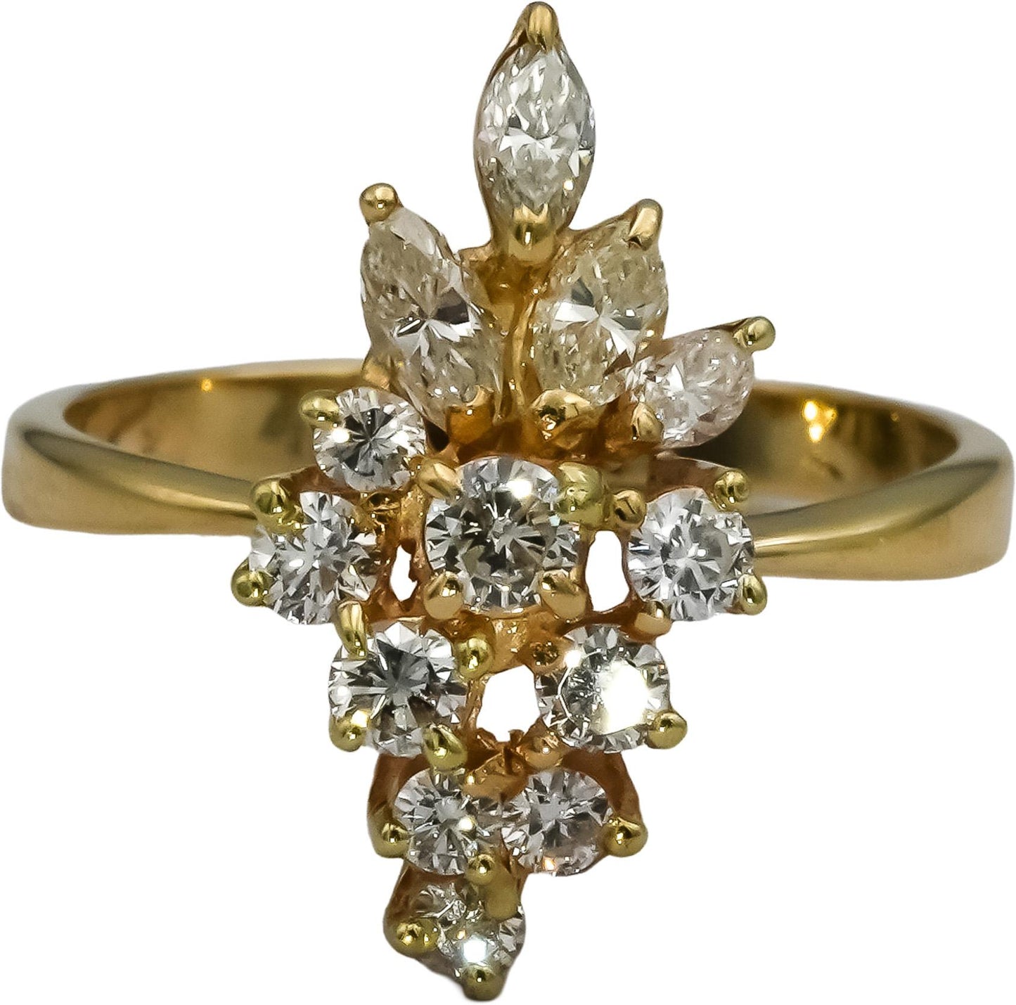14k Yellow Gold VS Marquise & Round Diamond Cluster Cocktail Ring 0.75CT Size 8
