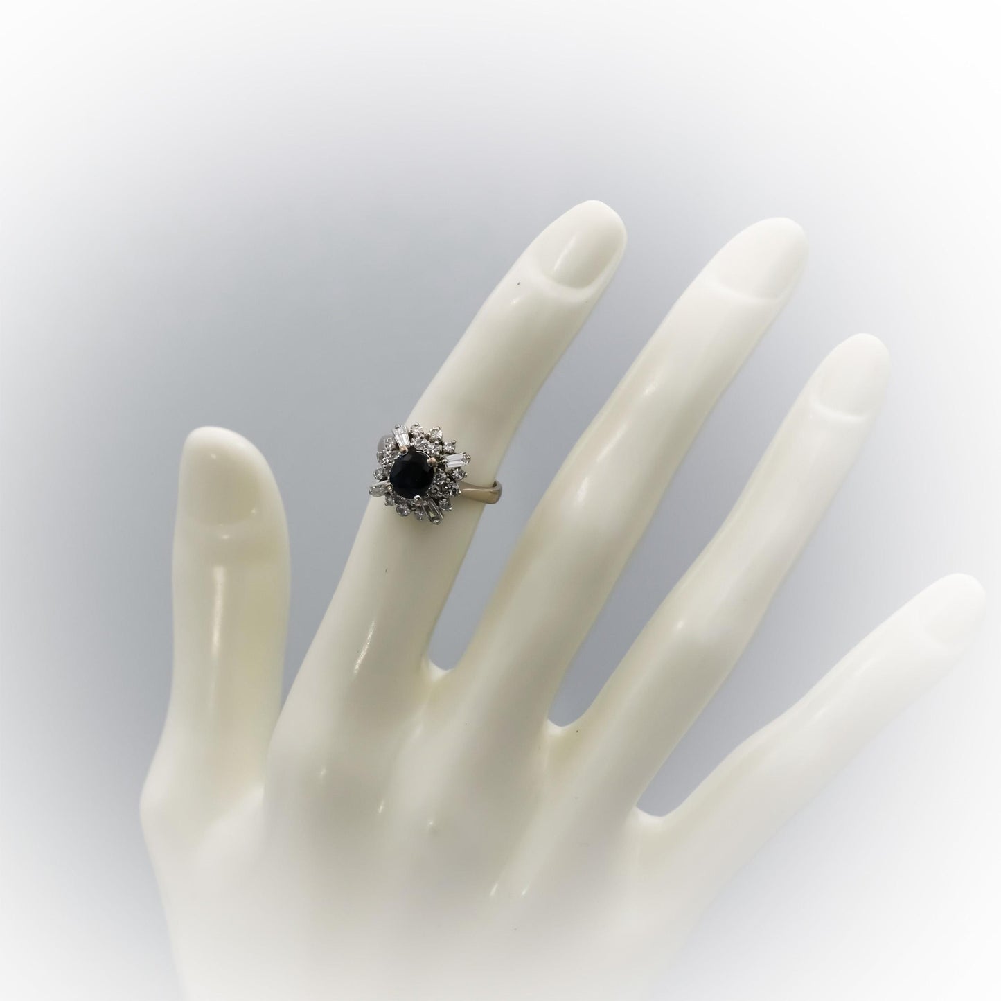 14k White Gold Diamond and Sapphire Cocktail Ring 1.50CT Size 4.5