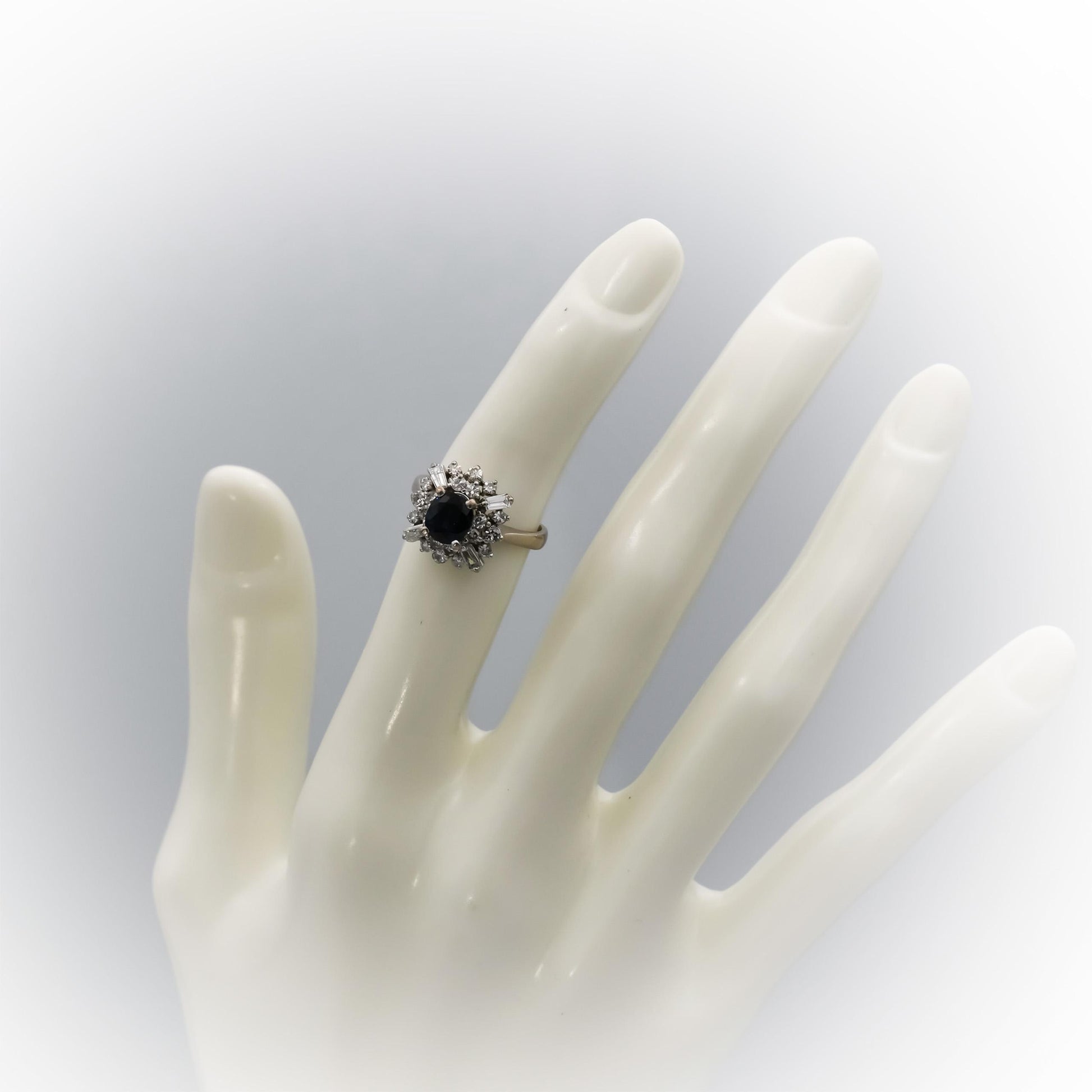 14k White Gold Diamond and Sapphire Cocktail Ring 1.50CT Size 4.5