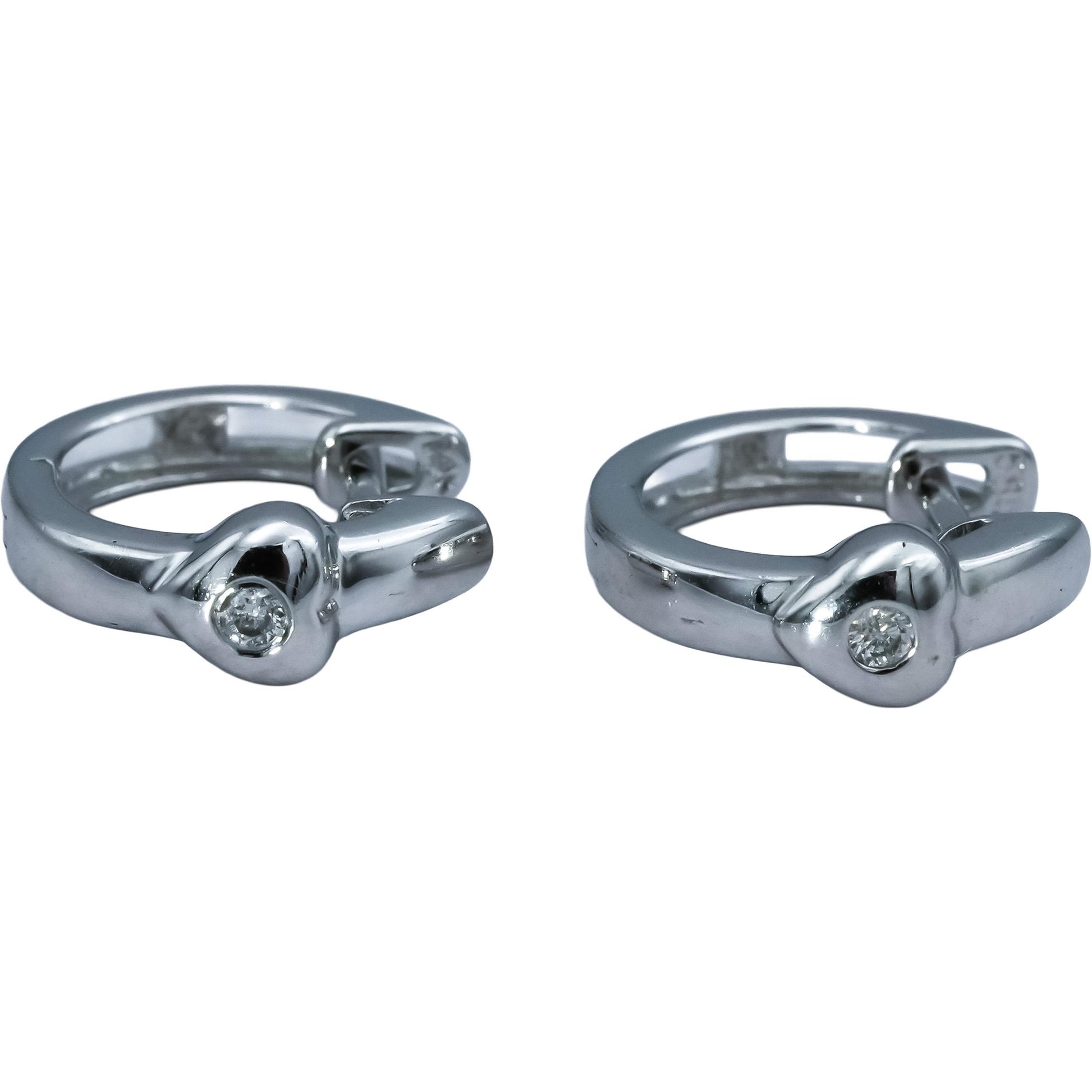 14k White Gold Hoop Huggie Earrings w/ Diamond Accents