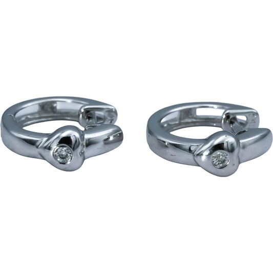 14k White Gold Hoop Huggie Earrings w/ Diamond Accents