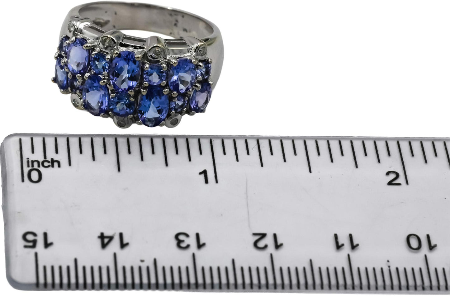 14k White Gold Oval and Round Tanzanite Ring 3.0CT Size 8 w/ Diamond Accents