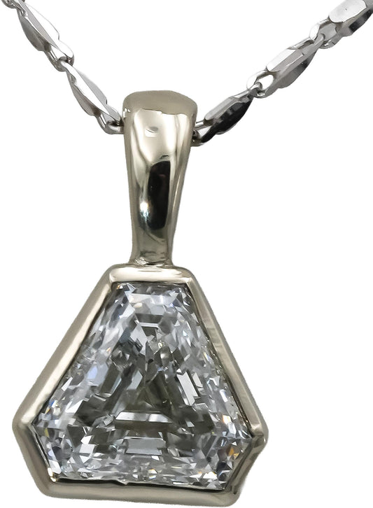 GIA Certified 14k White Gold SI1/F Gold Step Trillion Diamond Necklace 1.03CT