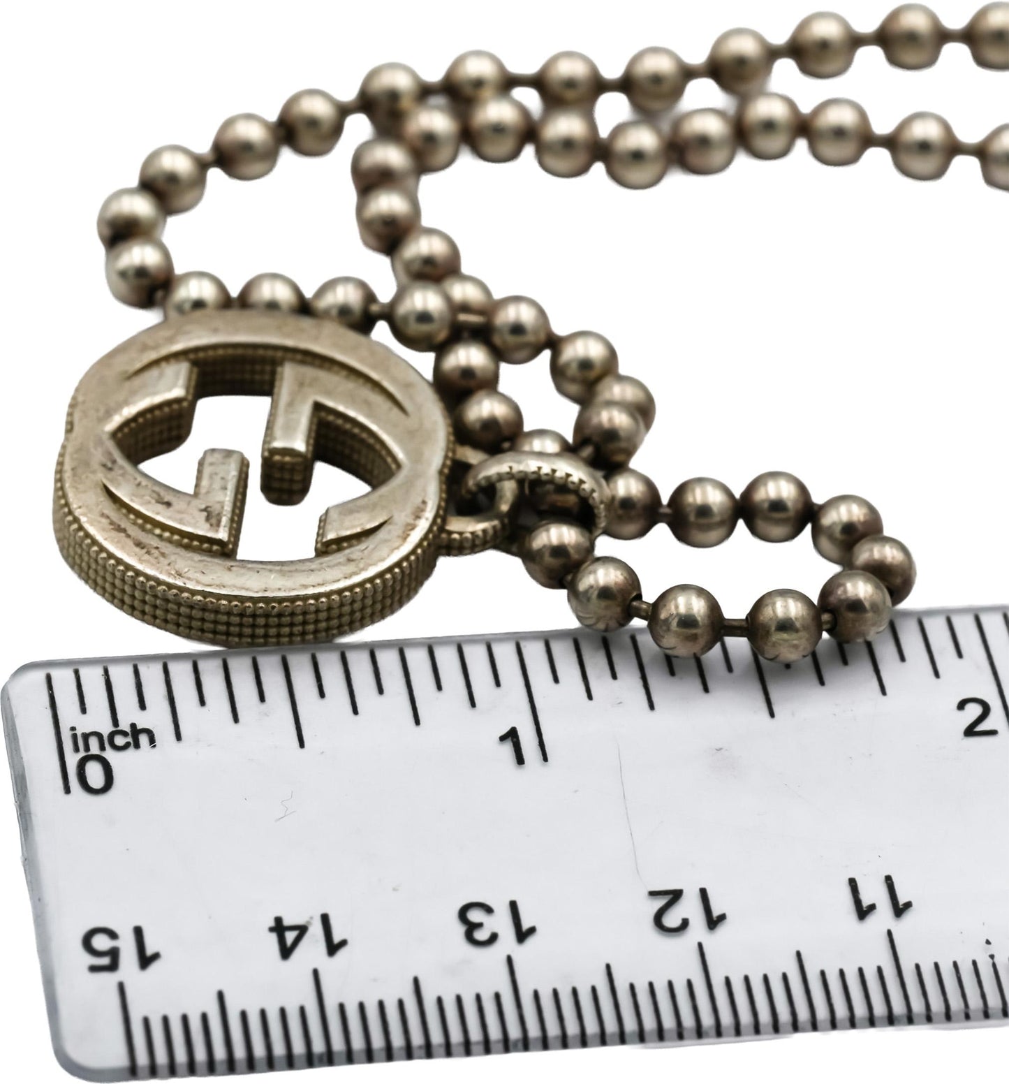 GUCCI Sterling Silver Interlocking G Pendant Beaded Necklace w/ Box