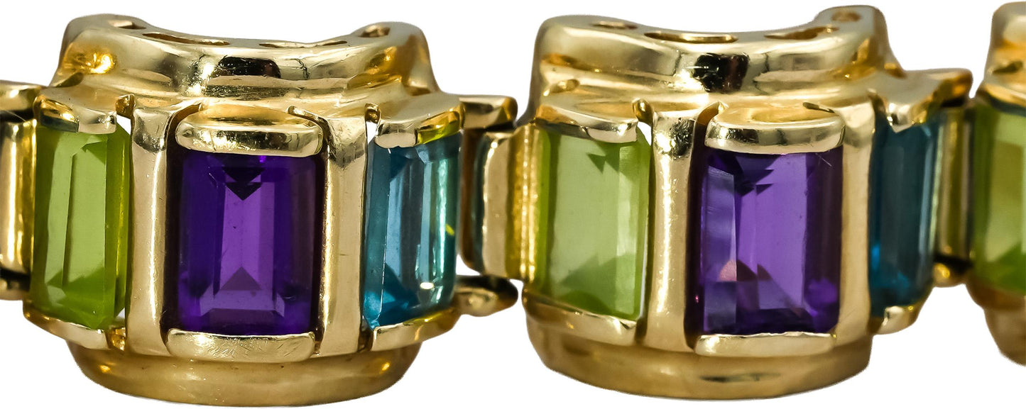 14k Yellow Gold Emerald Cut Multi-Color Gemstone Bracelet 20.0CT