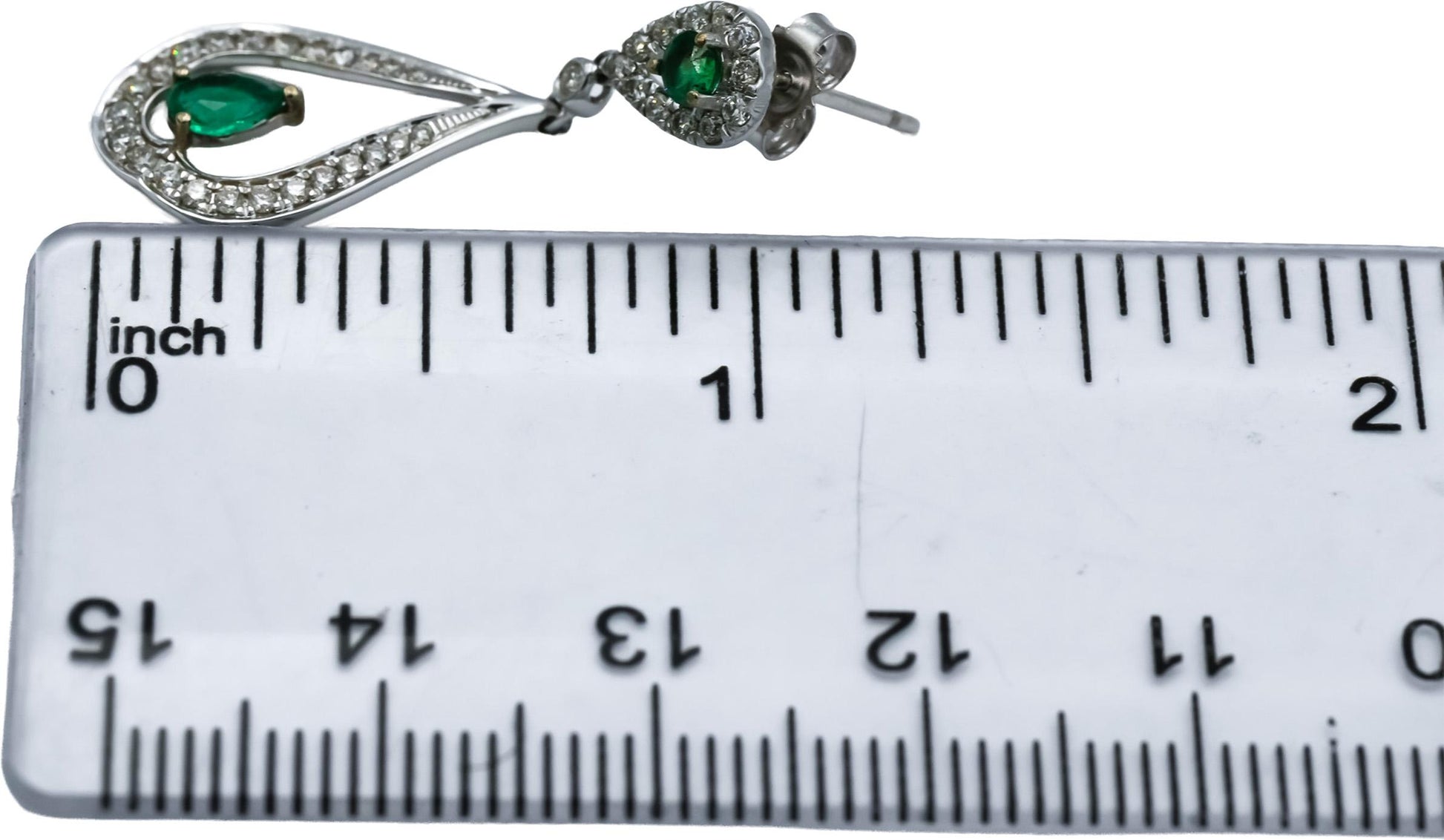 9k White Gold Diamond and Emerald Drop Dangle Earrings 0.55CT