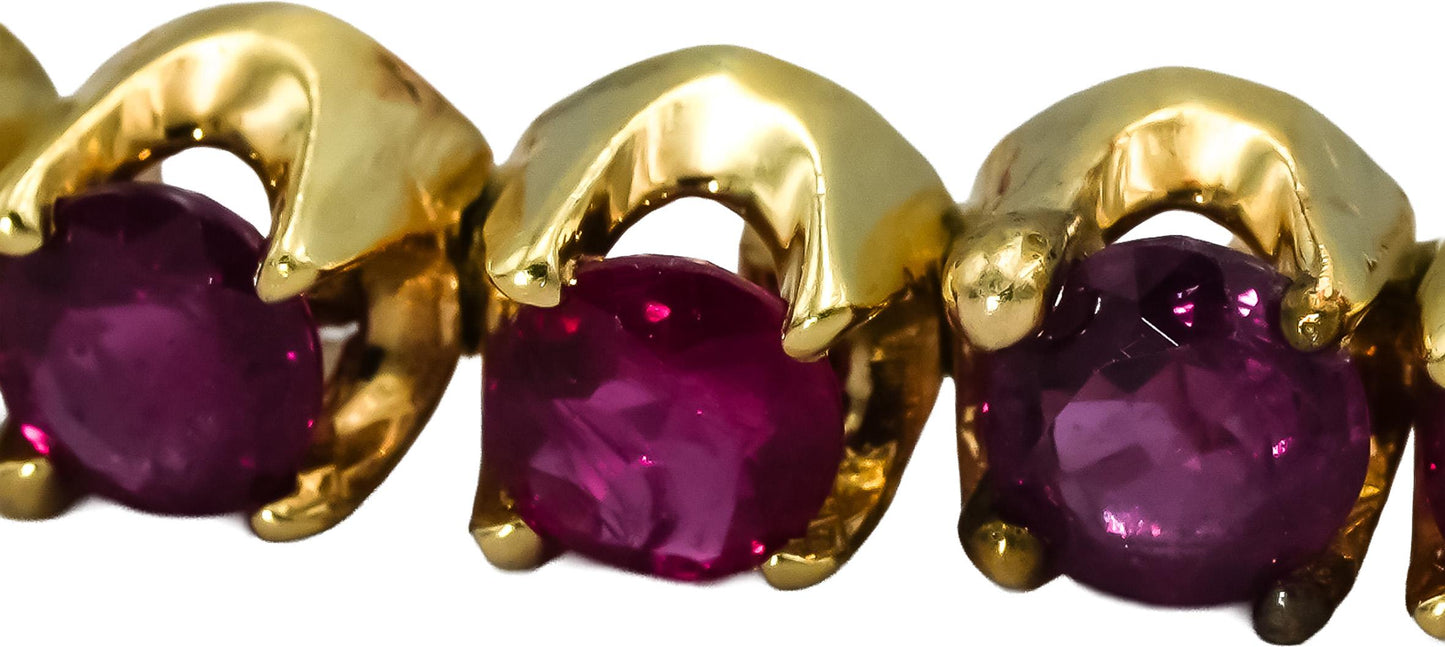 14k Yellow Gold Round Ruby Line Bracelet 9.0CT