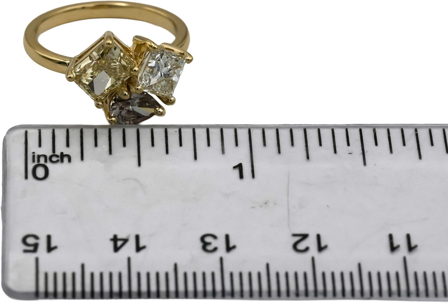 14k Yellow Gold Mixed Cut White & Yellow Diamond Three Stone Ring 2.19CT Size 6