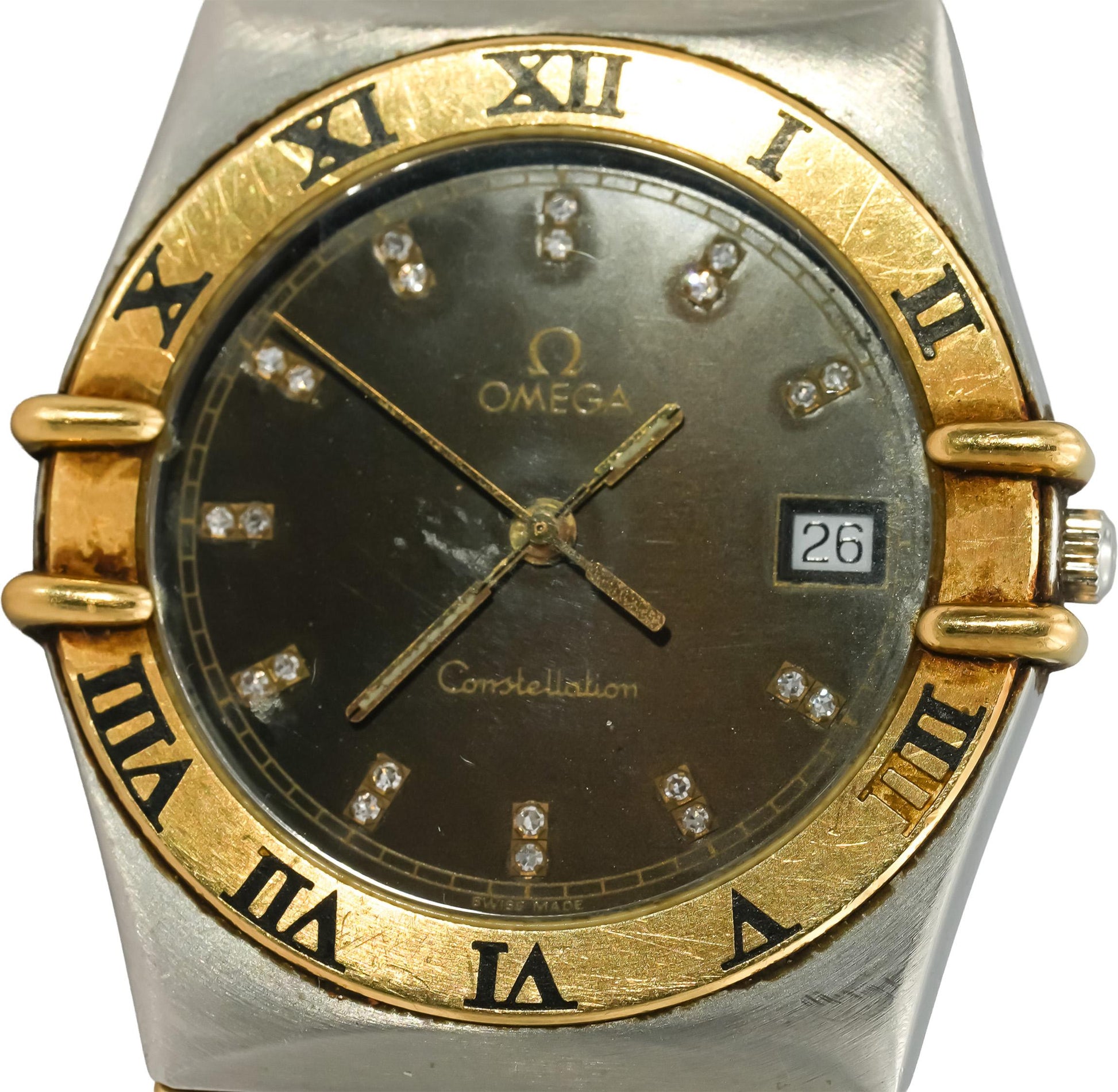 OMEGA Stainless Steel and Gold Plate Constellation Diamond Dial Quartz Watch