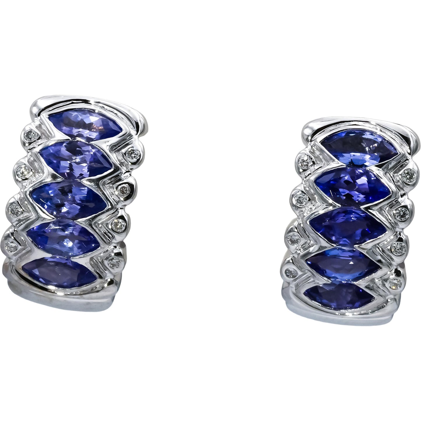 18k White Gold Diamond and Tanzanite Curved Earrings 5.08CT