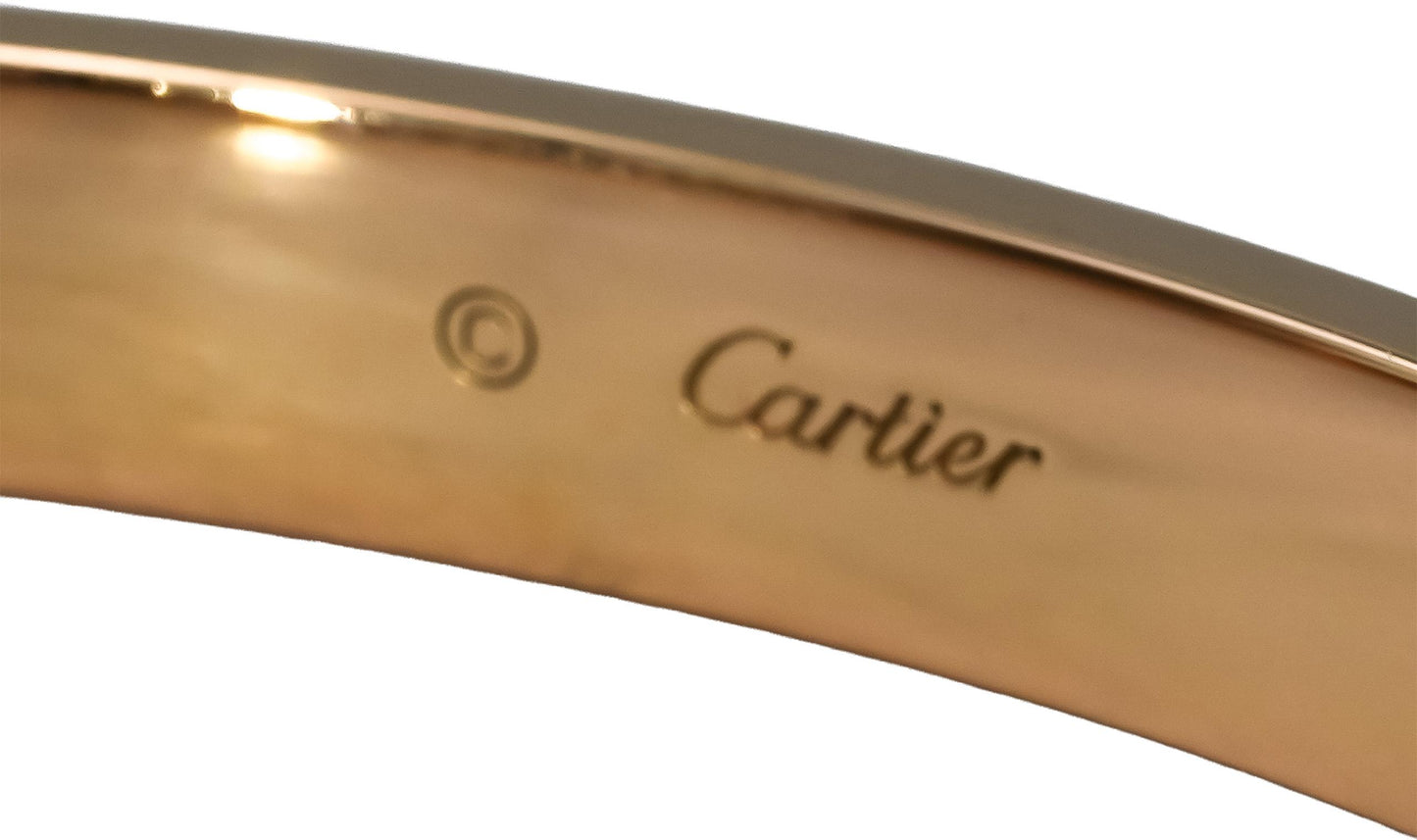 CARTIER 18k Gold Diamond Love Screw Motif Bangle Bracelet .42CT w/ Pouch Sz 20