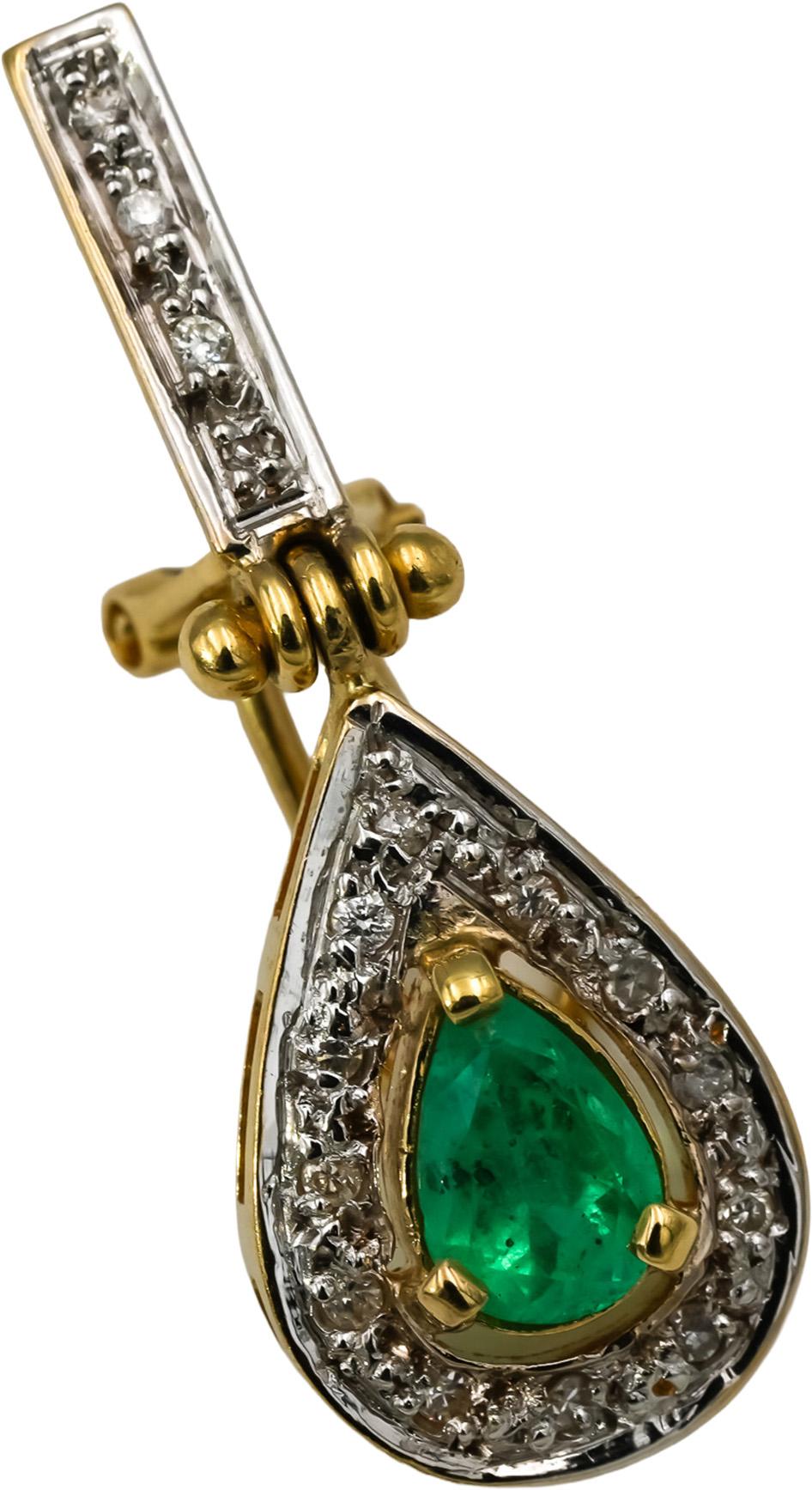 18k Yellow Gold Diamond and Emerald Dangle Earrings 1.33CT