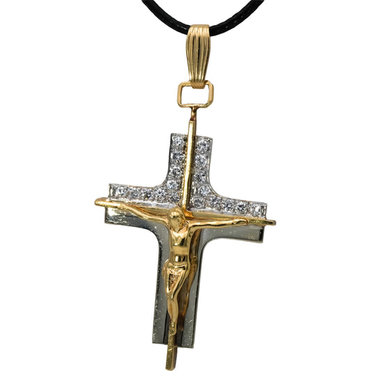 14k Yellow Gold VS Diamond Jesus Christ Crucifix Cross Pendant Necklace .52CT