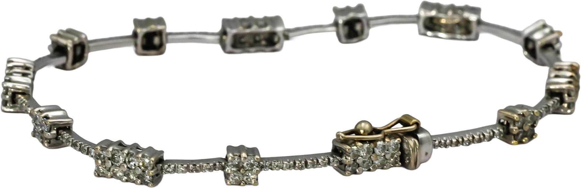14k White Gold Round Diamond Fancy Link Bracelet 2.0CT