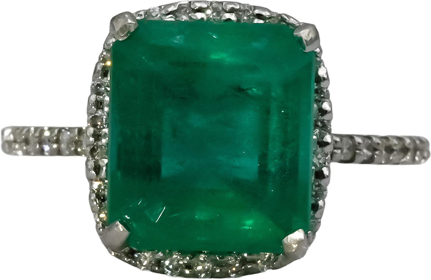 14k White Gold Diamond and Emerald Cocktail Ring 1.20CT Size 6