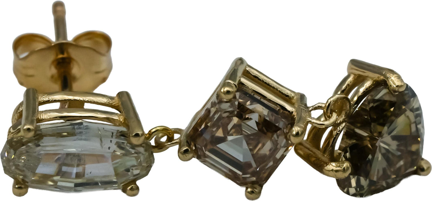 14k Yellow Gold Oval Asscher Heart Cut Diamond Dangle Earrings 6.17CT